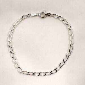 VTG 925 Sterling Silver Milor Italy Bracelet 7in Flat Curb Chain 3.5mm 4g